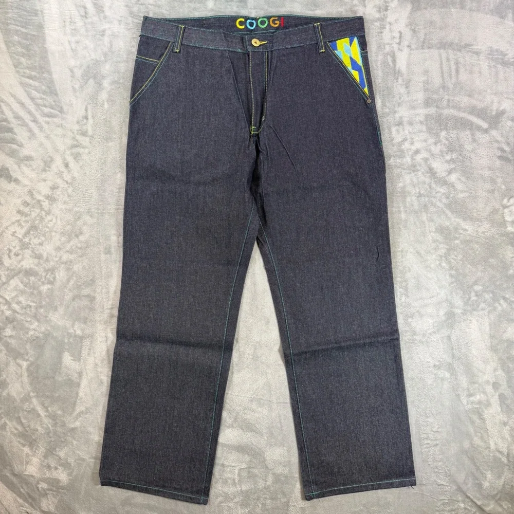 Vintage COOGI Embroidered Straight Jeans Men's 40x34 Dark Blue Denim Pants NEW